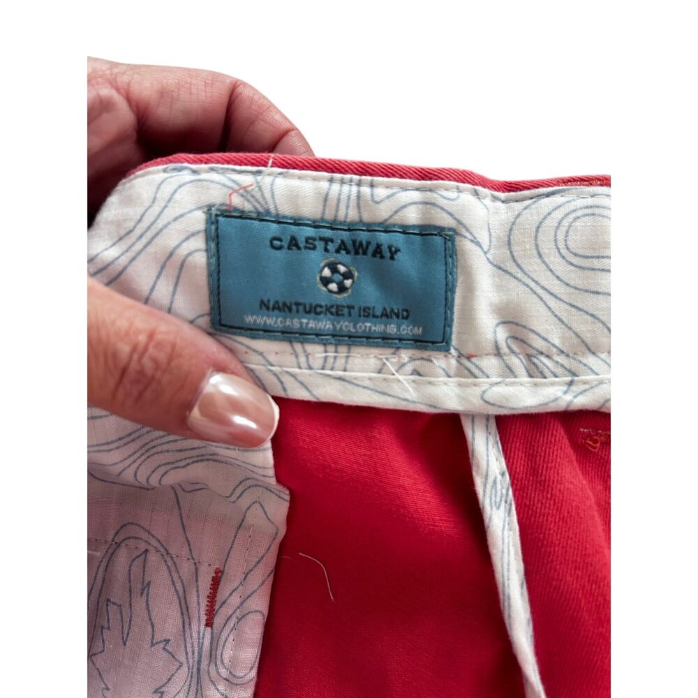 Castaway Nantucket Island Flag Embroidered Shorts Men’s 46 Red Pink Cotton USA - Picture 7 of 10